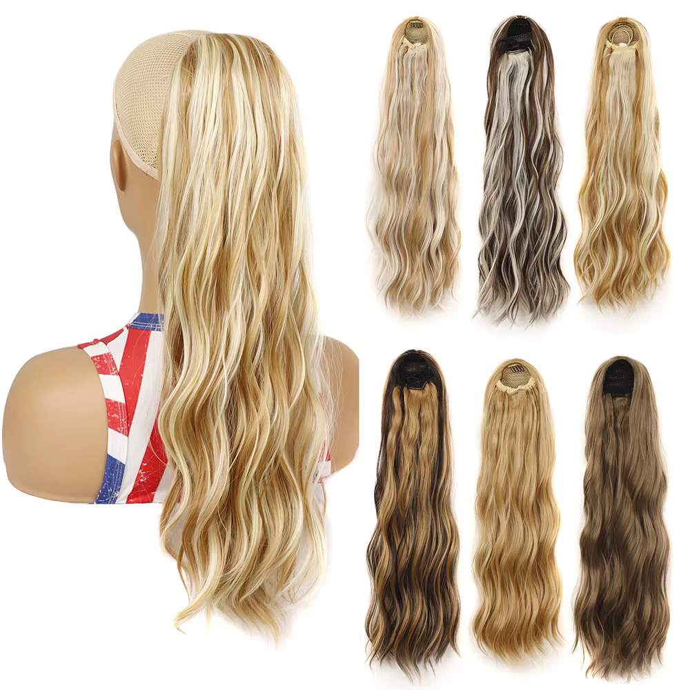 Jeedou queue de cheval cheveux longs ondulés cordon