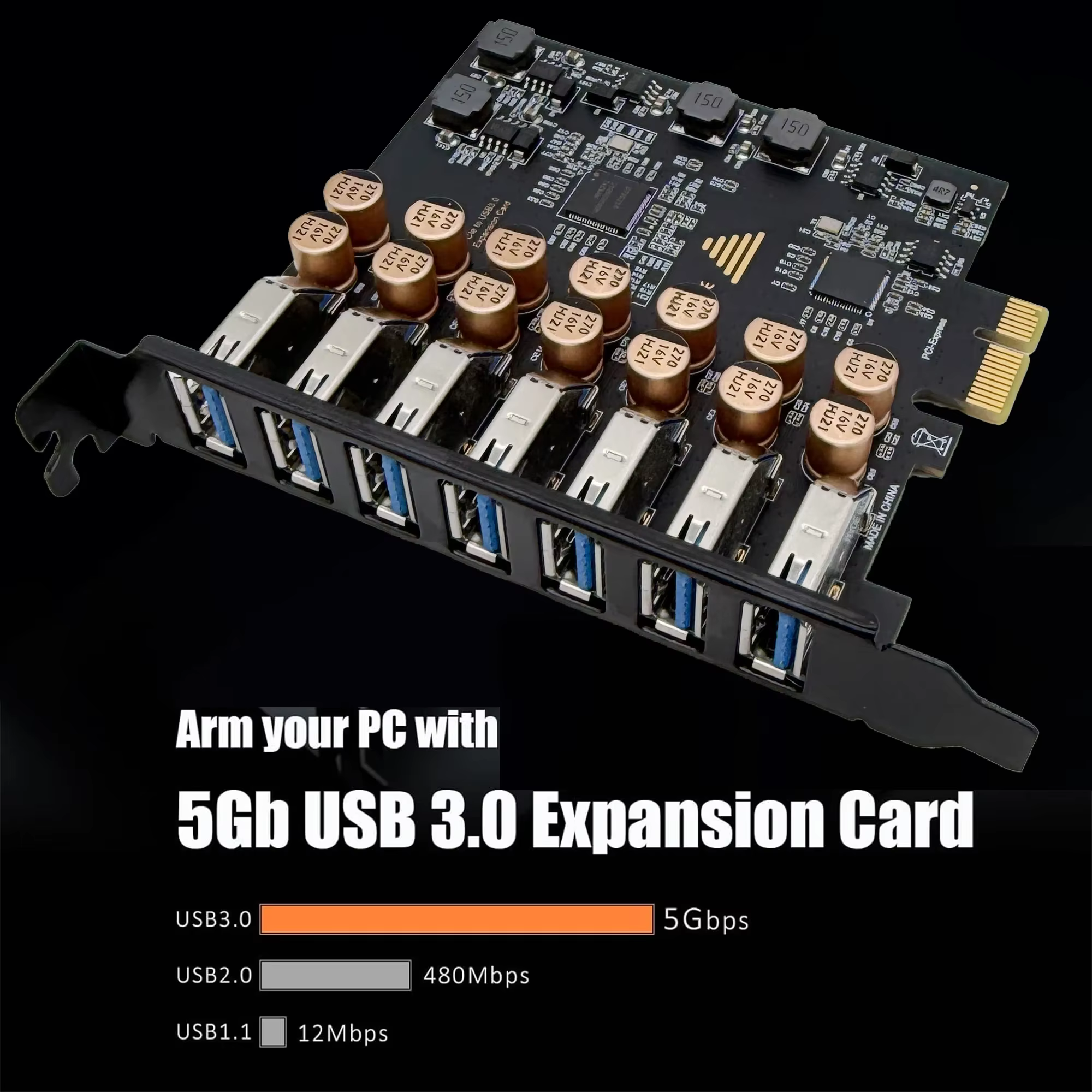 USB3.2 Gen1 5Gbps USB3.0 PCI Express multiplicateur PCI E à 7ports USB 3 Hub adaptateur d'extension carte PCI-E 1X contrôleur pour ordinateur de bureau