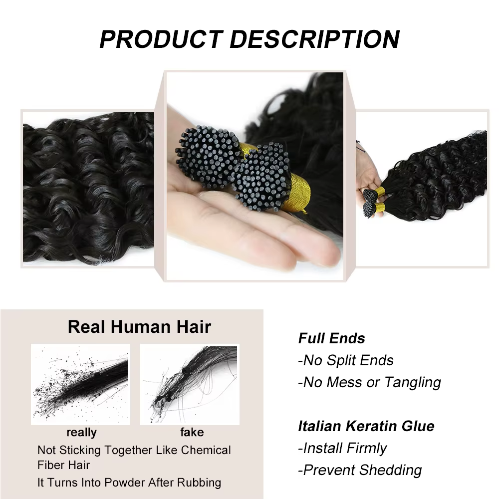 Extensions de cheveux naturels ondulés ITip