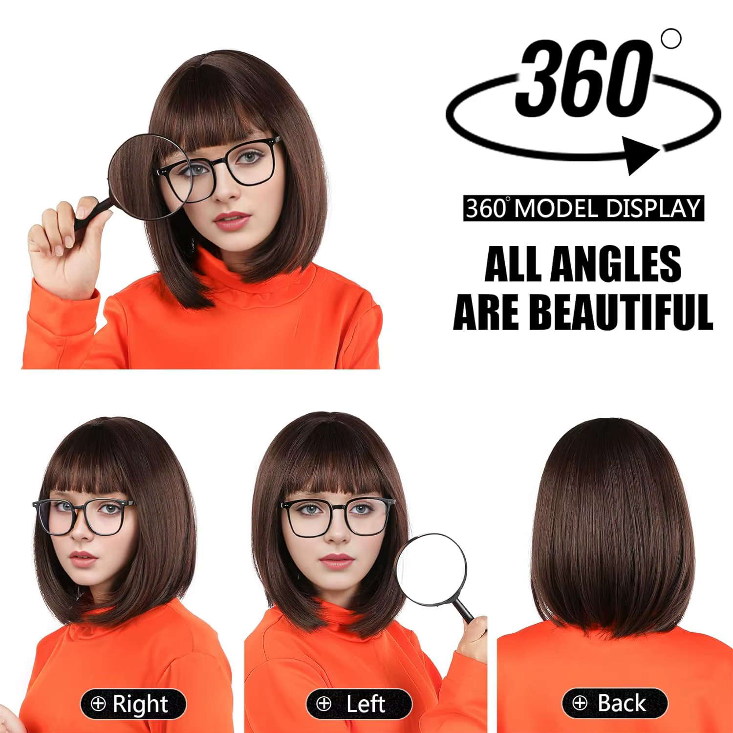 Perruque Bob Synthétique Courte avec Frange pour Femme