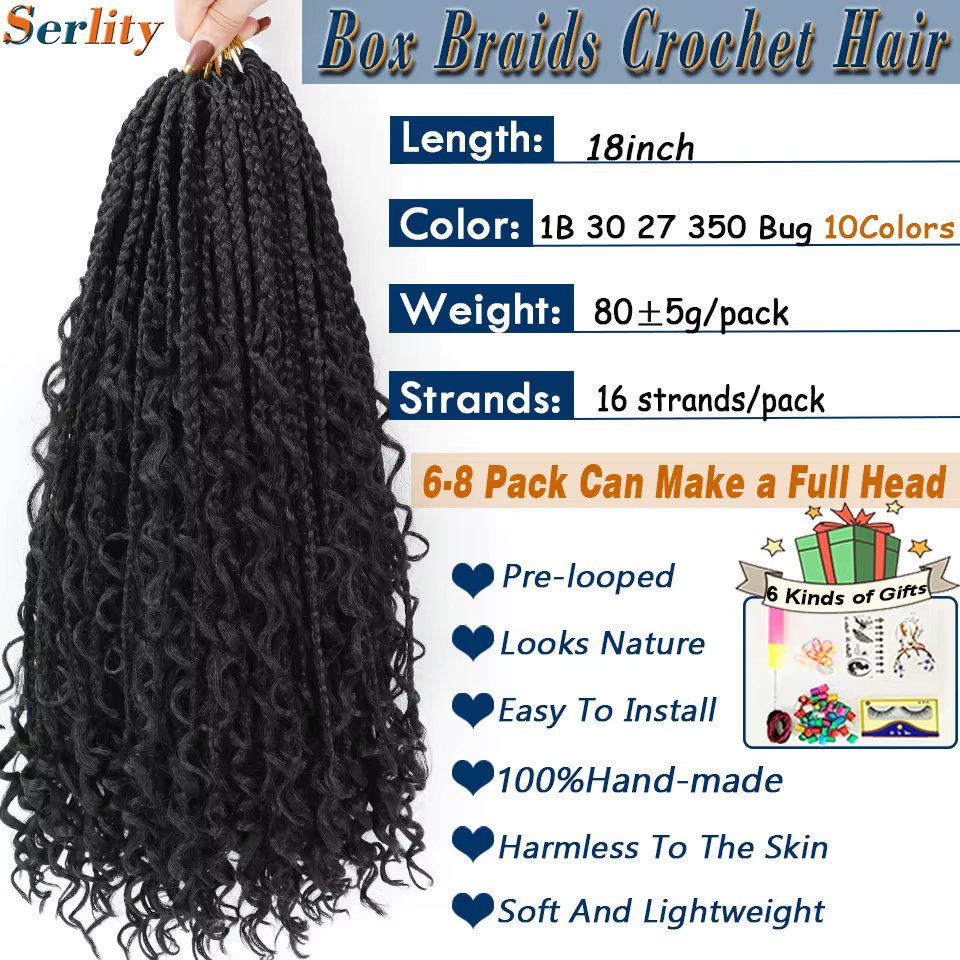 18 "Long Boho Tresses Extensions Déesse Trancas Boîte Tresses Crochet Cheveux Bohème Hippie Tresses Synthétique Crochet Tressage Cheveux