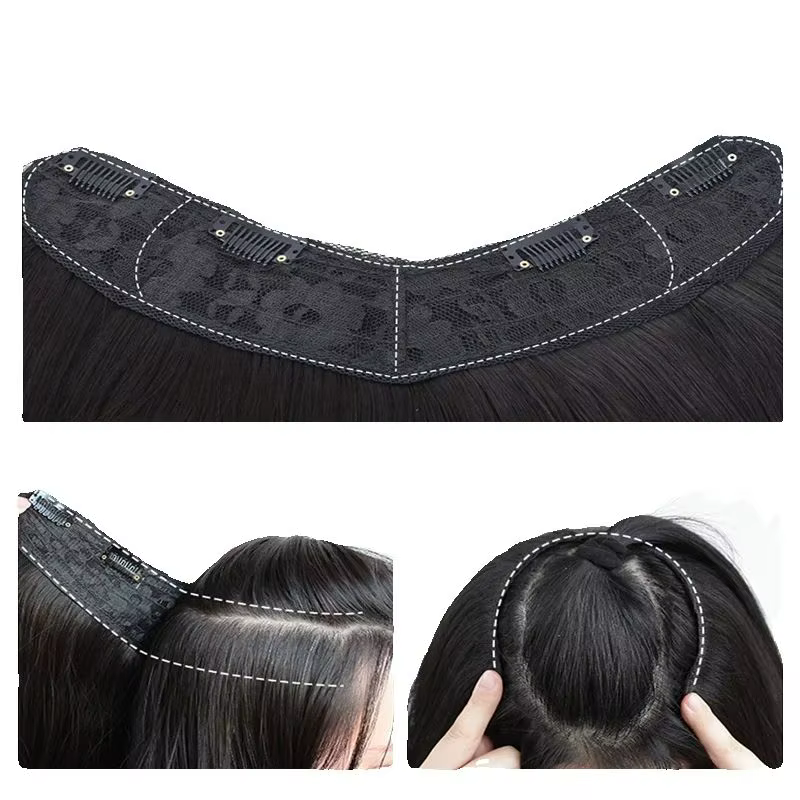 Perruque postiche synthétique longue et lisse en forme de V de 18 pouces pour femmes