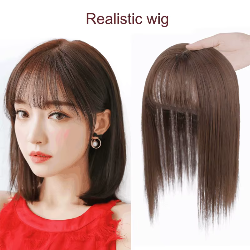 25 cm perruque pièce cheveux raides Toppers postiche anti-dérapant pince en femmes frange