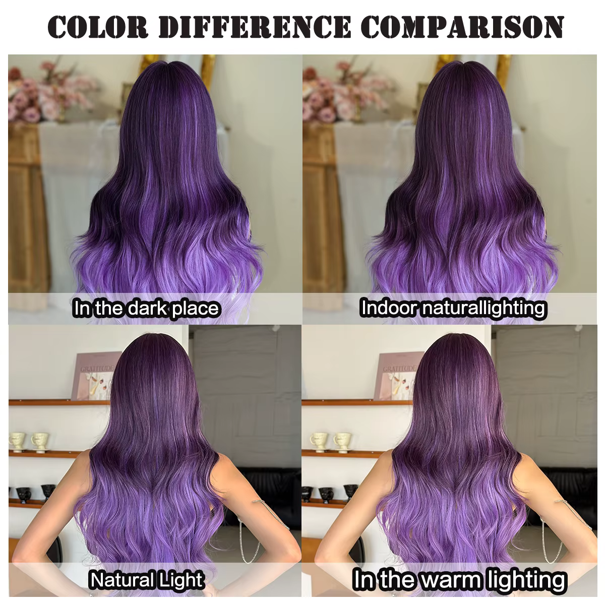 NAMM Halloween Costume perruque synthétique corps lâche ondulé violet perruques avec frange soignée noir dégradé haute