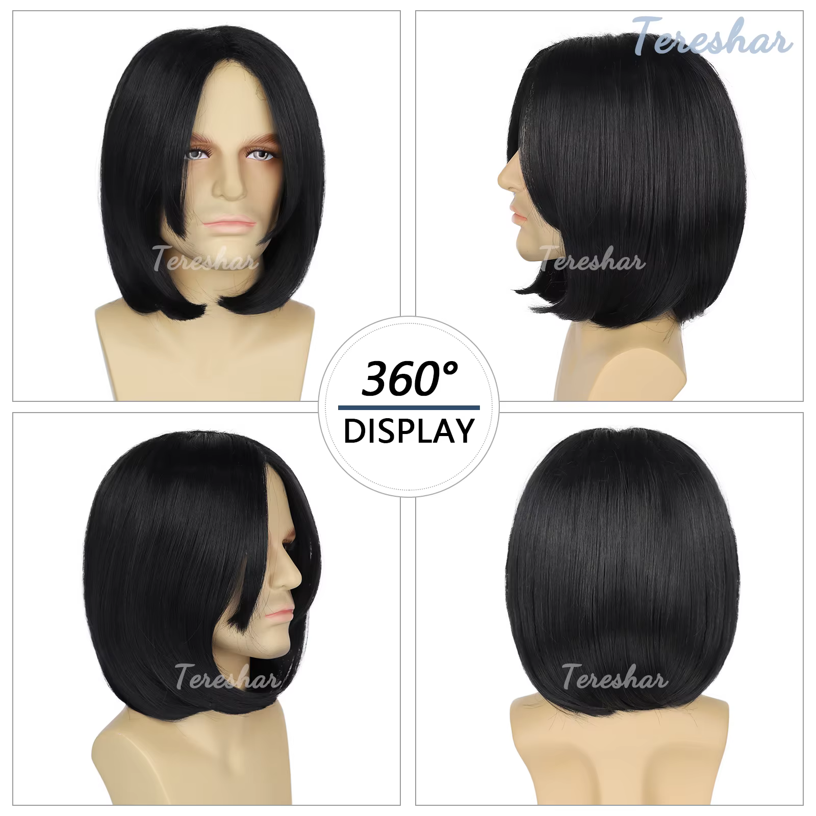 Tereshar professeur Severus Snape perruque synthétique courte droite noir hommes
