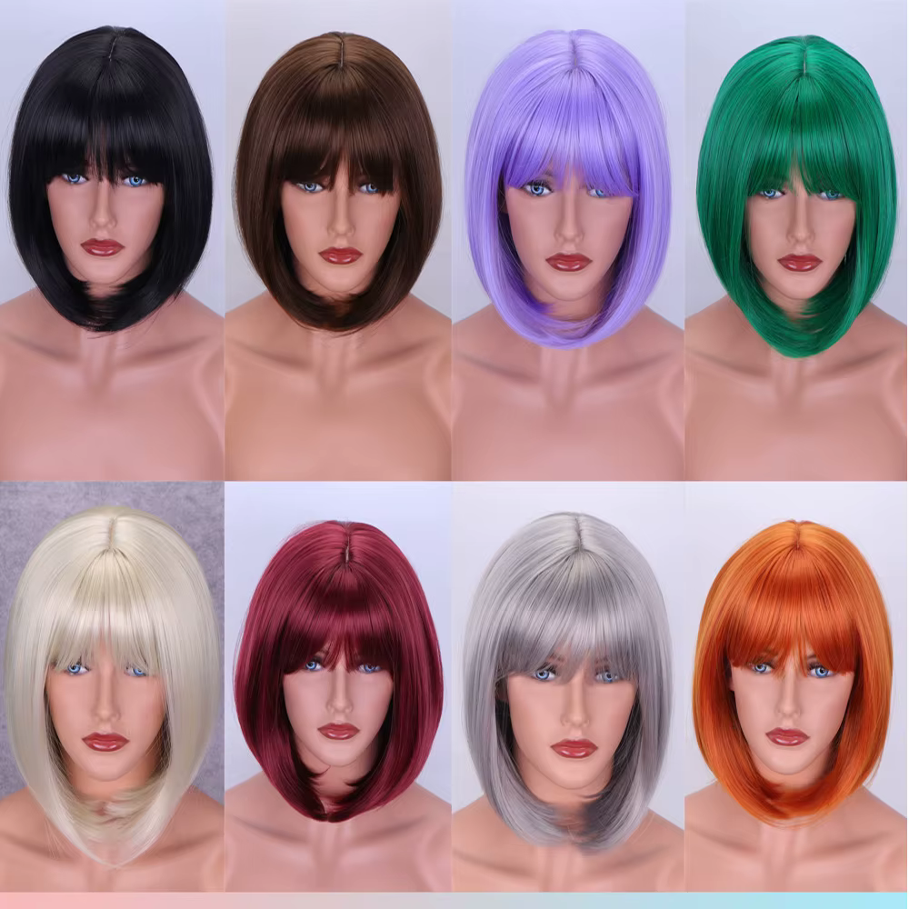 Perruque de cosplay synthétique courte et droite pour femme