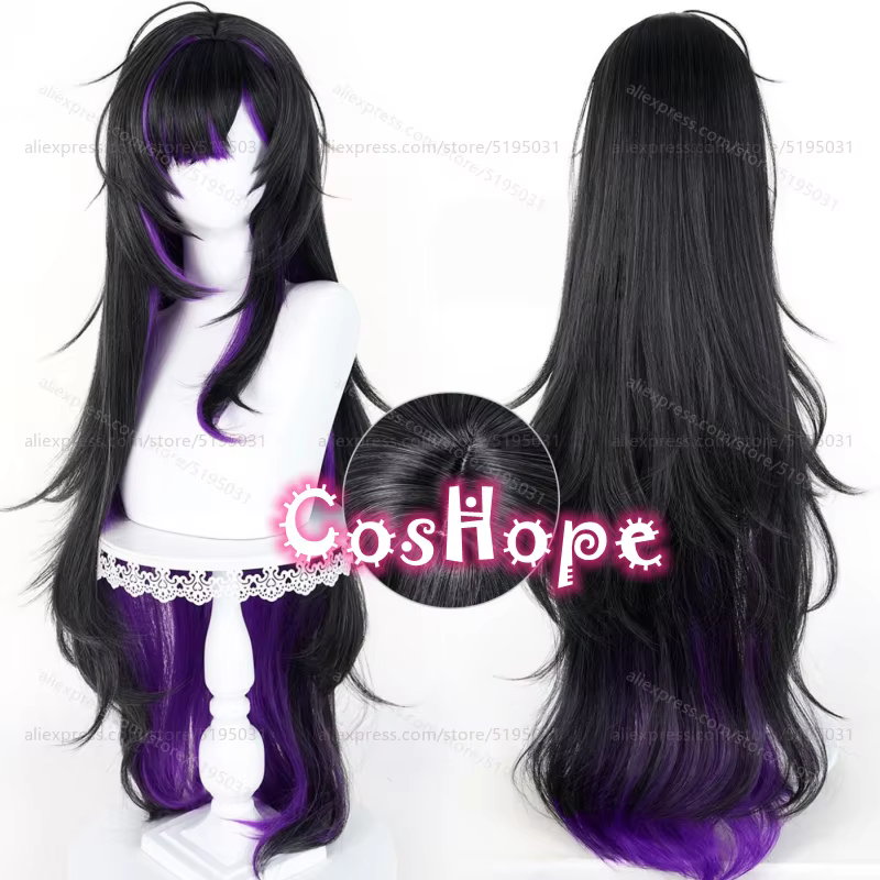 Perruque de cosplay Nikke Label, 100 cm de long, noire et violette mélangée, perruque synthétique résistante à la chaleur pour Halloween, carnaval, fête