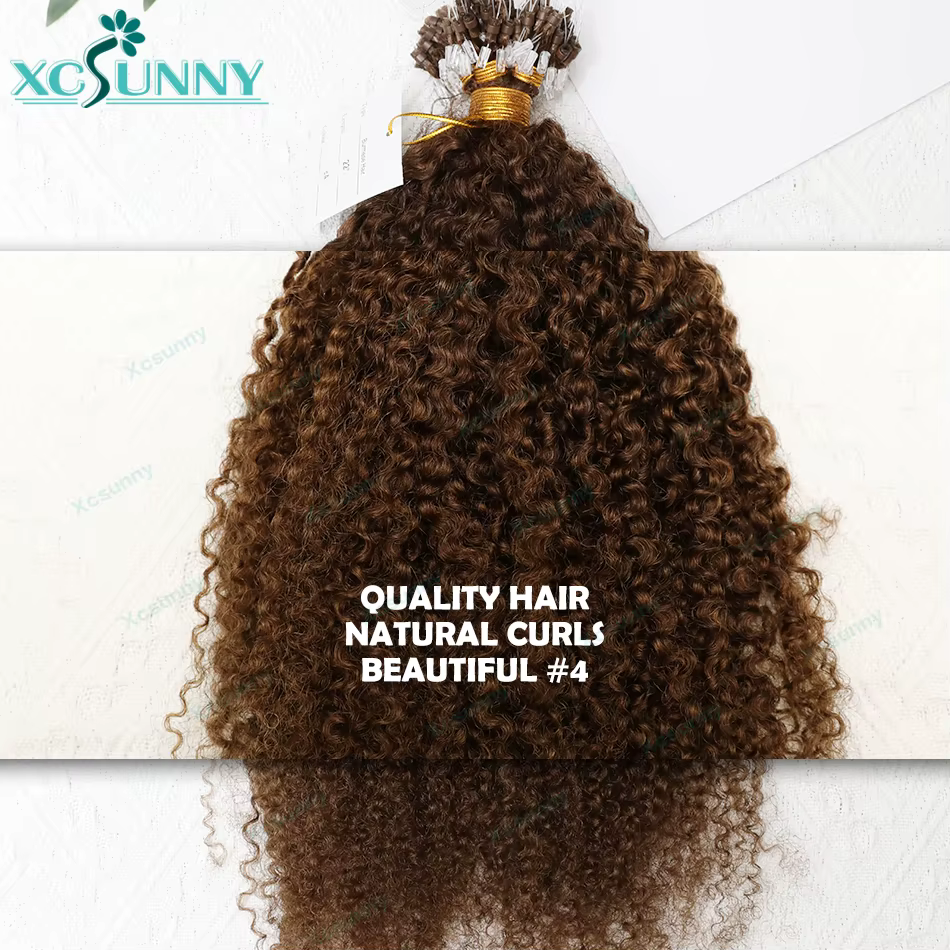 Microlink Extensions de cheveux crépus bouclés couleur 4 Micro anneau boucle