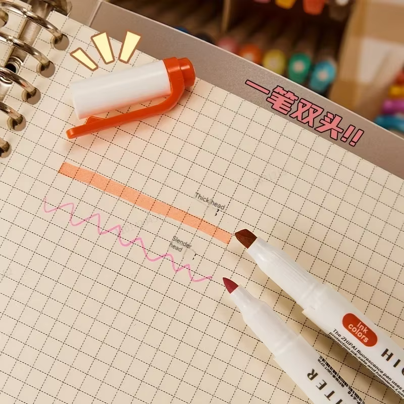 Ensemble de stylos surligneurs à Double tête, 5 couleurs/boîte, marqueurs de dessin fluorescents, surligneurs, stylos d'art japonais, papeterie Pastel mignonne