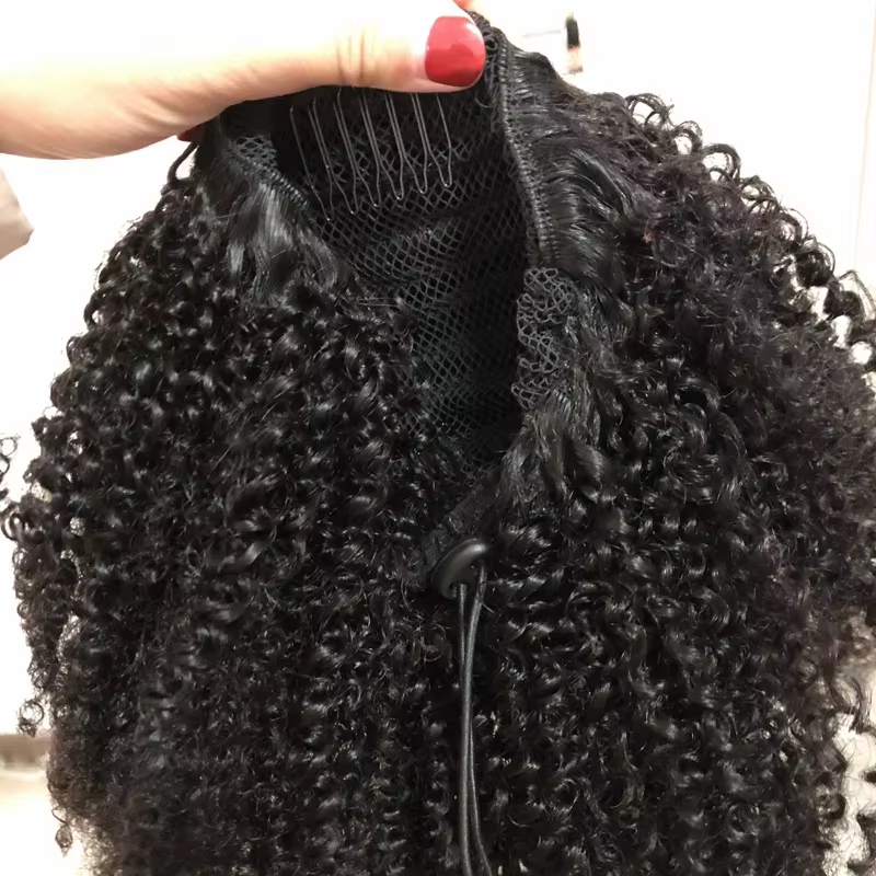 Extension de queue de cheval à clipser en cheveux humains mongols Remy, bouclés afro crépus, à enrouler, pour femmes noires