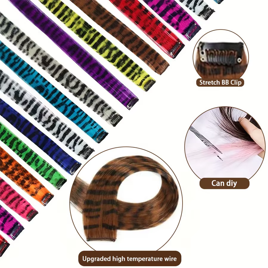 Extensions de cheveux à clipser imprimées à rayures