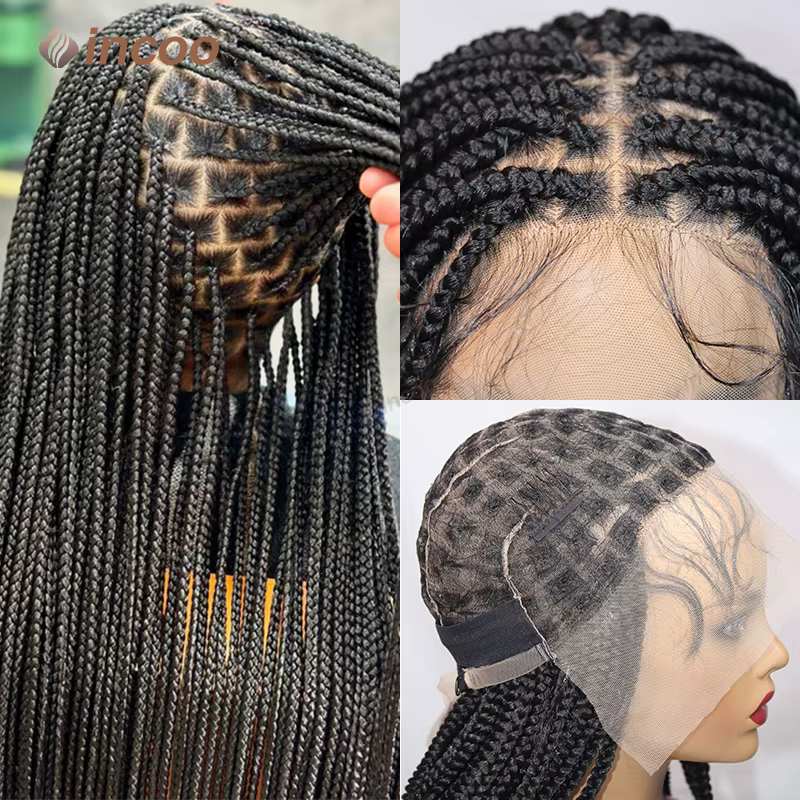 Perruques tressées synthétiques pour femmes noires perruque pleine dentelle tresse africaine sans noeud boîte tresses
