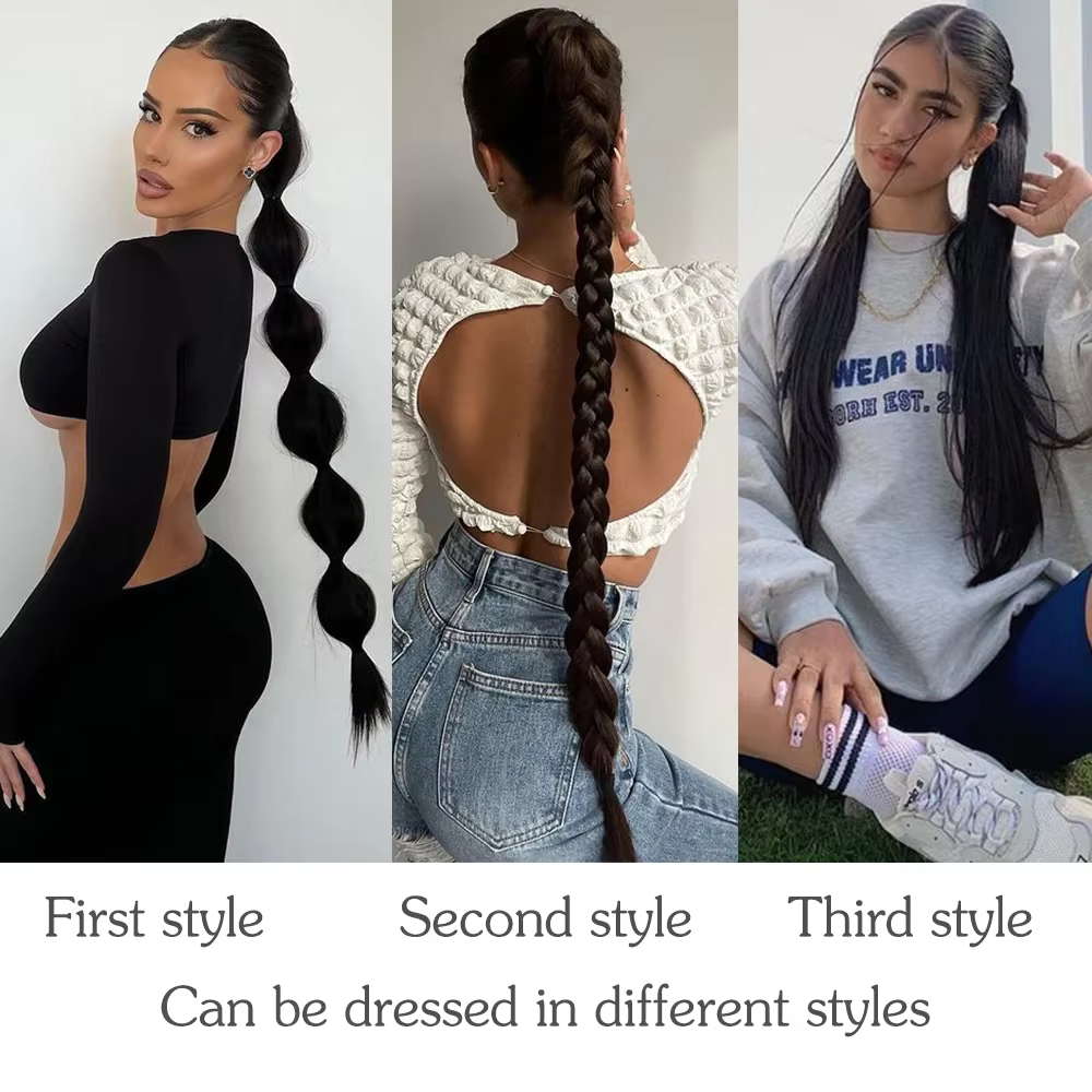 Extension de queue de cheval longue tresse avec cravate élastique enveloppement droit autour des Extensions de cheveux tressés postiche synthétique naturelle 30 pouces