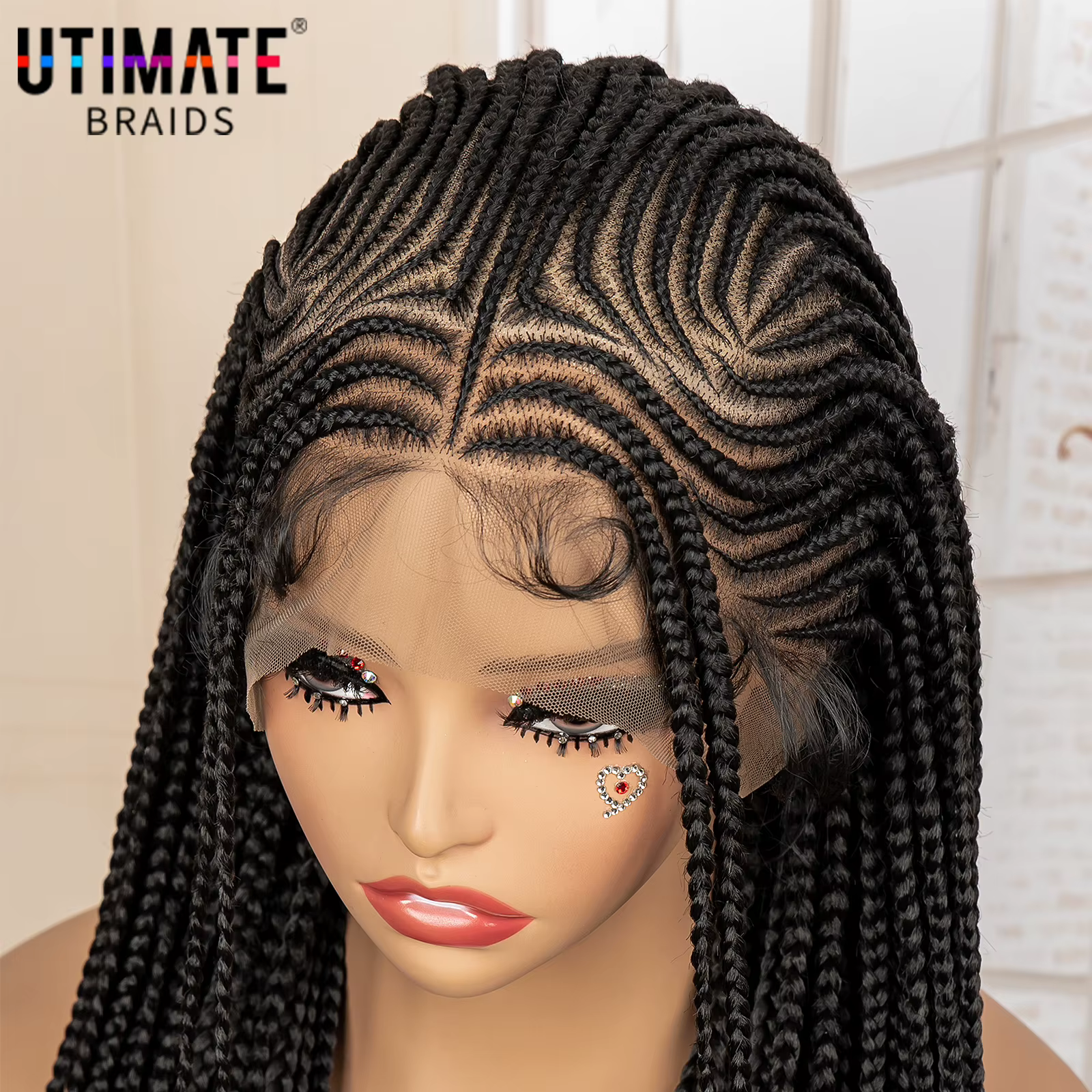 Perruques de cheveux tressés africains synthétiques pleine dentelle Cornrow sans noeuds boîte tressage