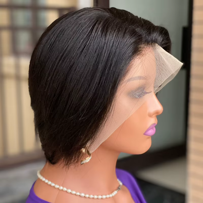 Haute qualité 200% densité 6 pouces 13x4 dentelle avant coupe lutin perruque vierge cheveux humains doux aspect naturel Style facile léger confort