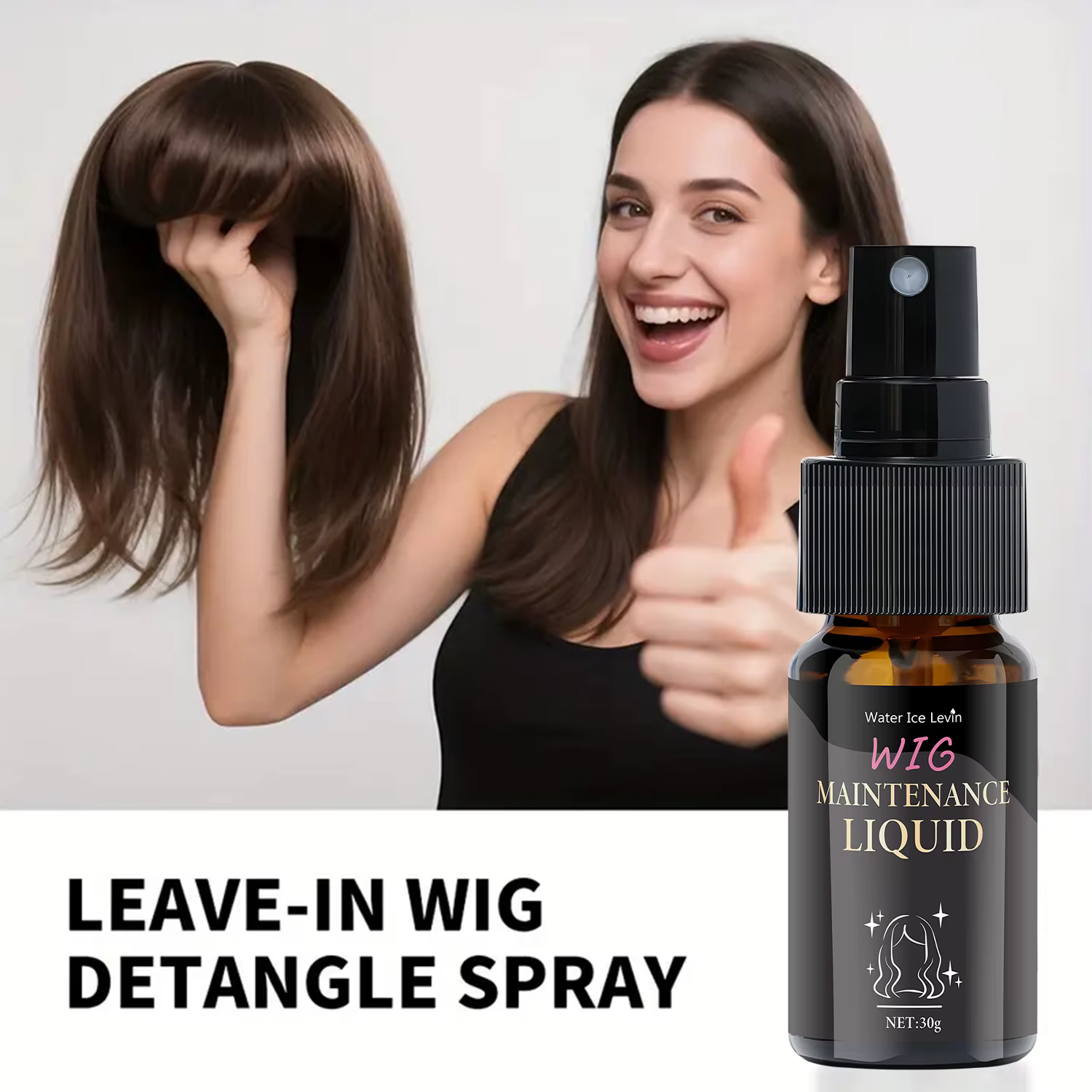 Spray démêlant pour perruque sans rinçage Water Ice Levin – Entretien et lissage instantanés pour perruques sans