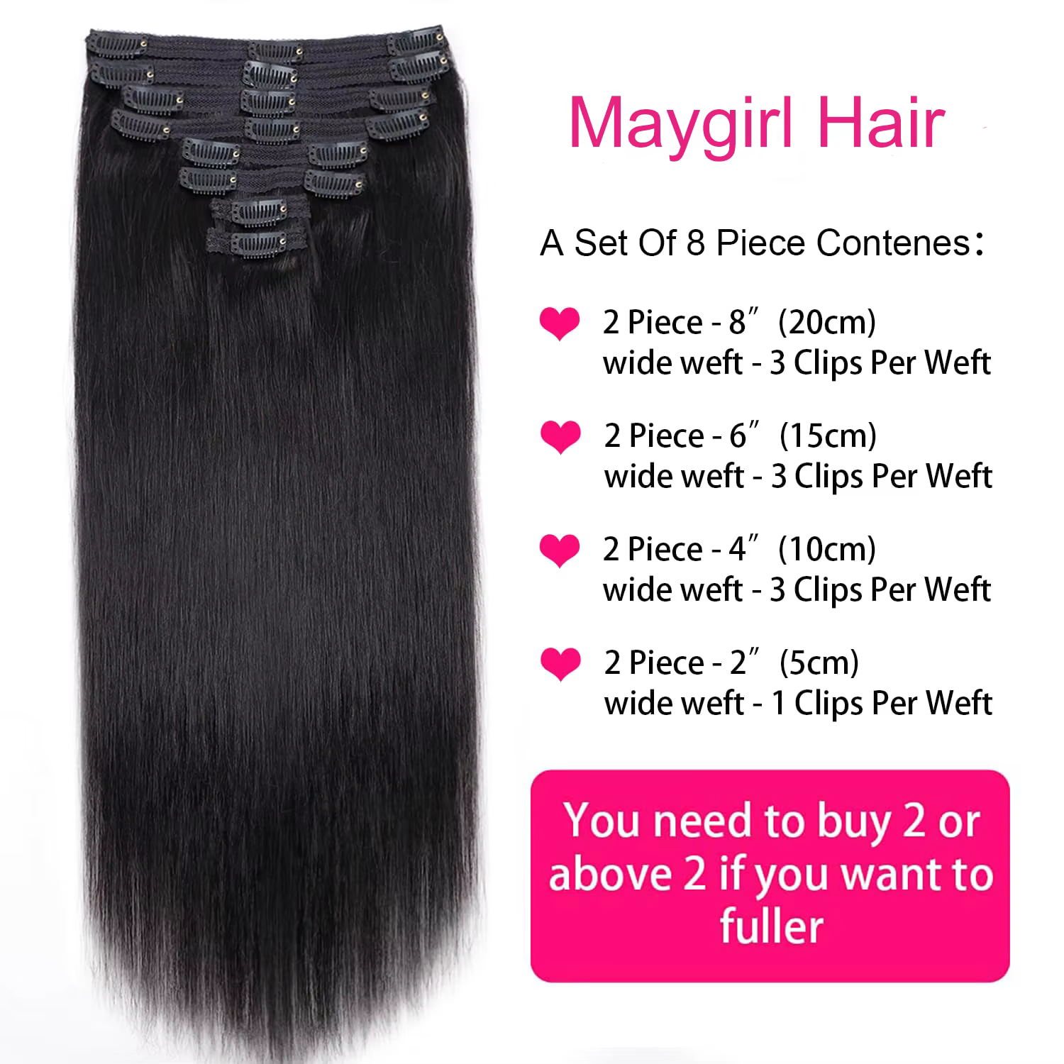 Extensions de cheveux lisses à clips