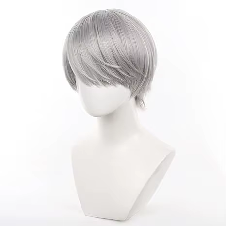 Perruque Anime Yu Narukami grise en forme de bol