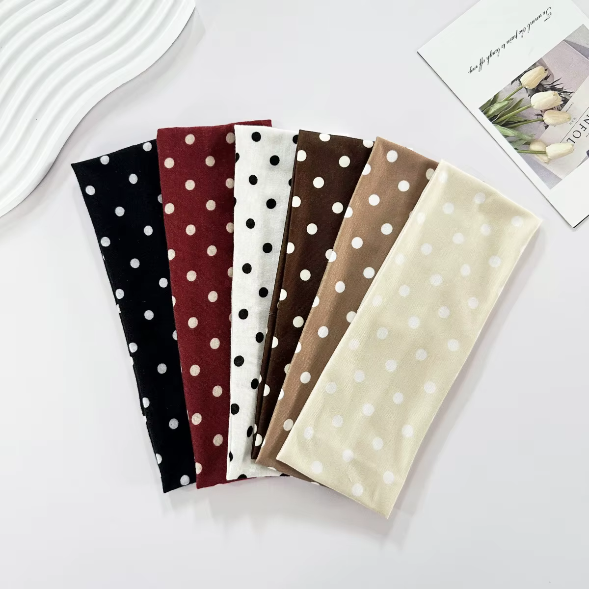Y2K – bandeau extensible rétro à pois pour femmes et filles