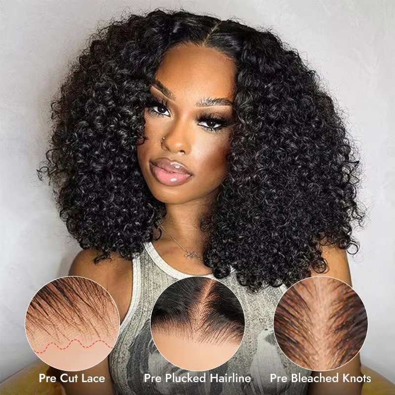 Alipearl cheveux nouvelle vague bouclée perruque sans colle pré blanchi pré coupé 7x5 prêt à sortir fermeture