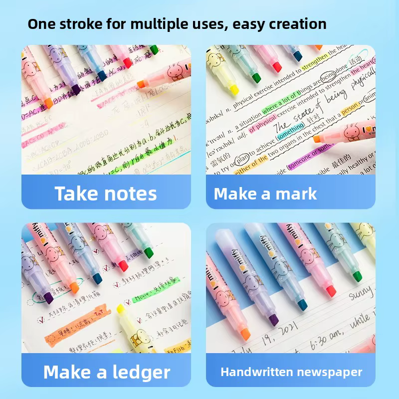 Surligneur M&G à pointe biseautée, design coloré, portable, écriture fluide, double usage pour étudiants et bureau