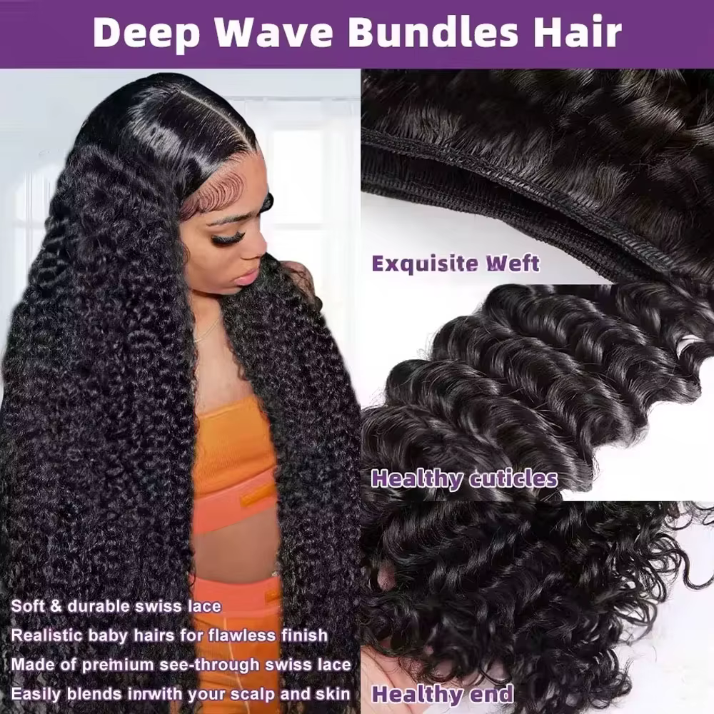 Extensions de cheveux humains brésiliens naturels Deep Wave