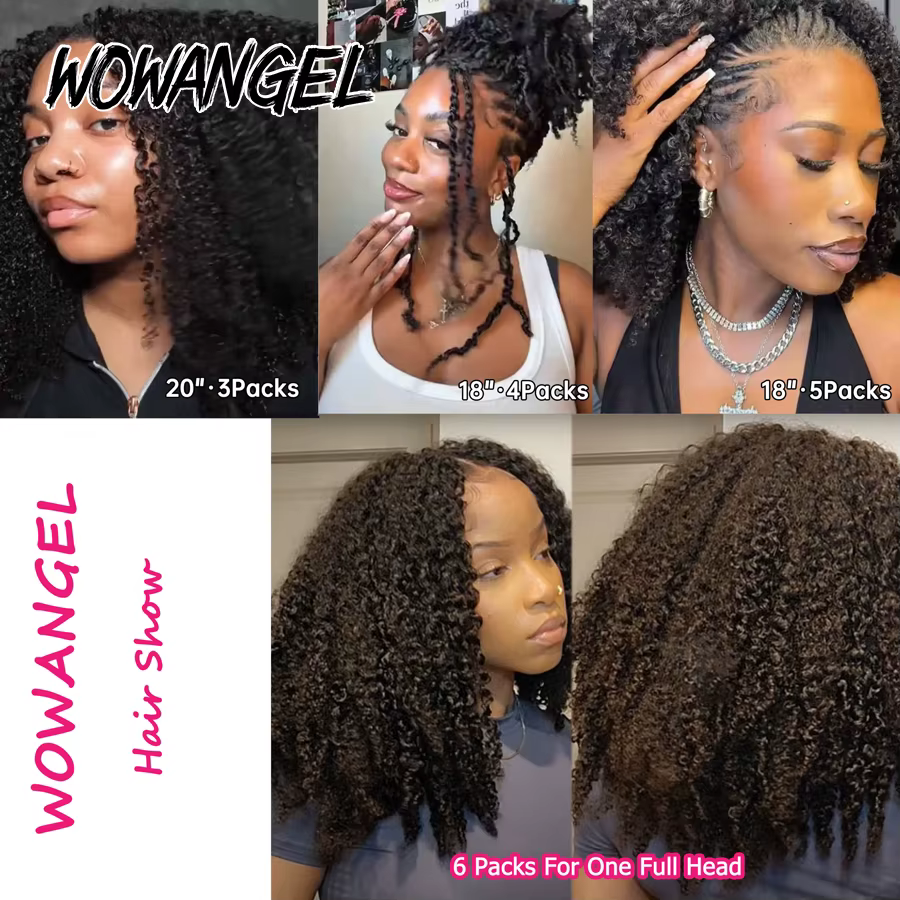 WOWANGEL Extensions de cheveux humains bouclés afro crépus à crocheter