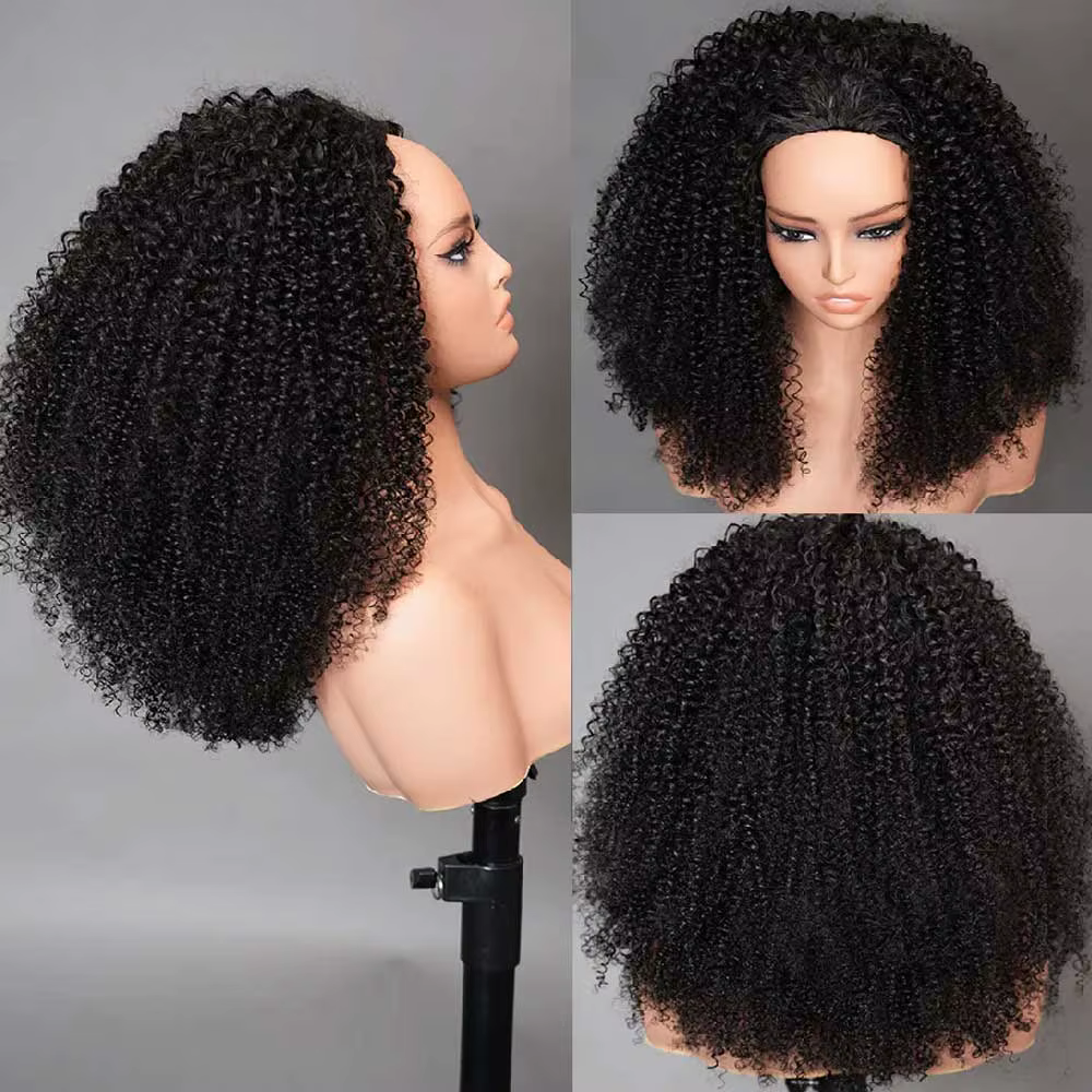 Demi-perruque cheveux humains crépus bouclés 3 en 1 perruque