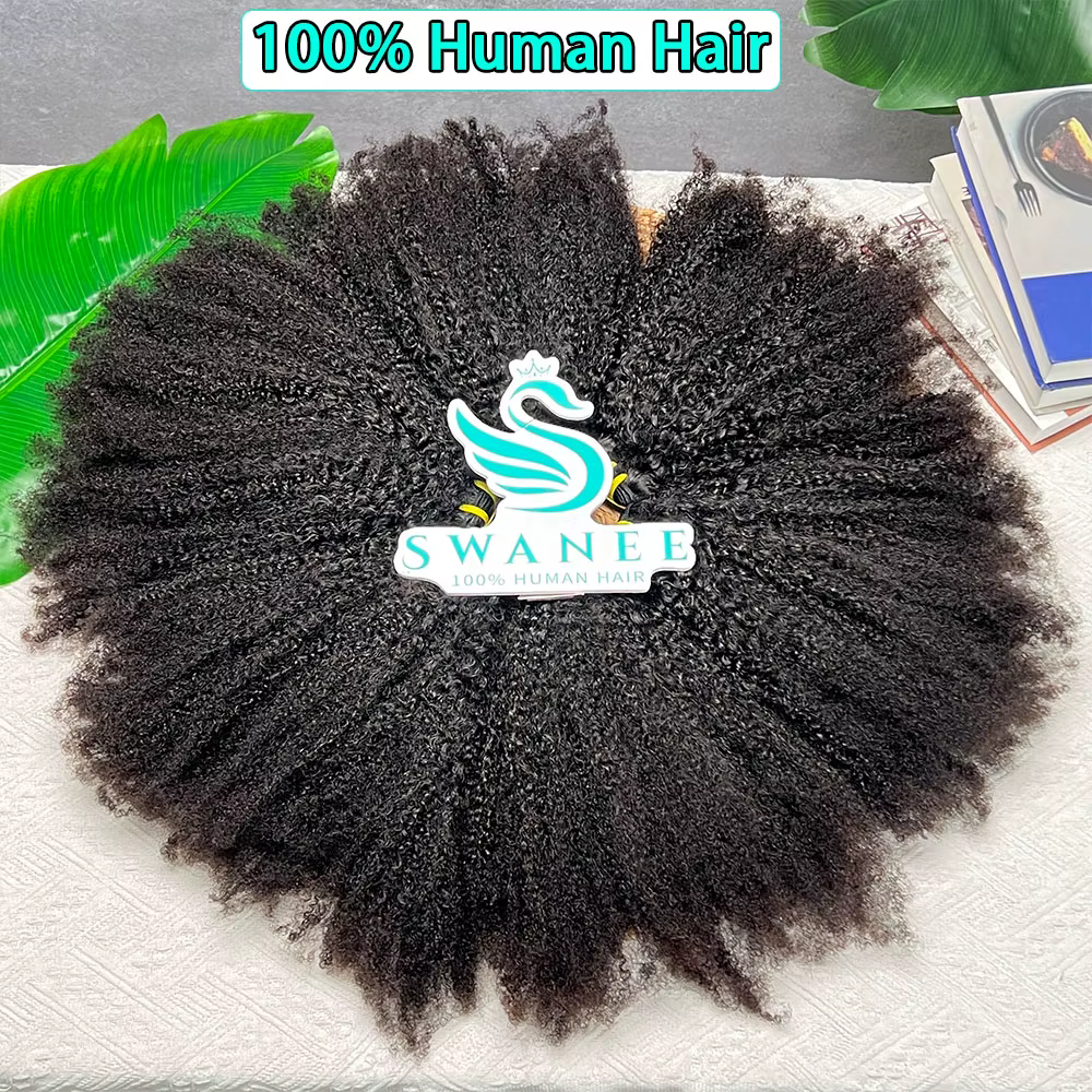 Extensions de cheveux humains vierges bruts 4C Afro Kinky Curly à double trame, lots de tissage pour femmes noires africaines, noir naturel