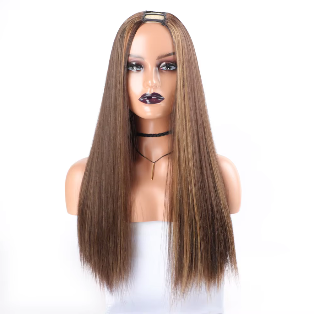 Sophia-Perruque Synthétique Droite en U pour Femme, Cheveux Raides Blonds Noirs, Perruque à Reflets, # P4/27