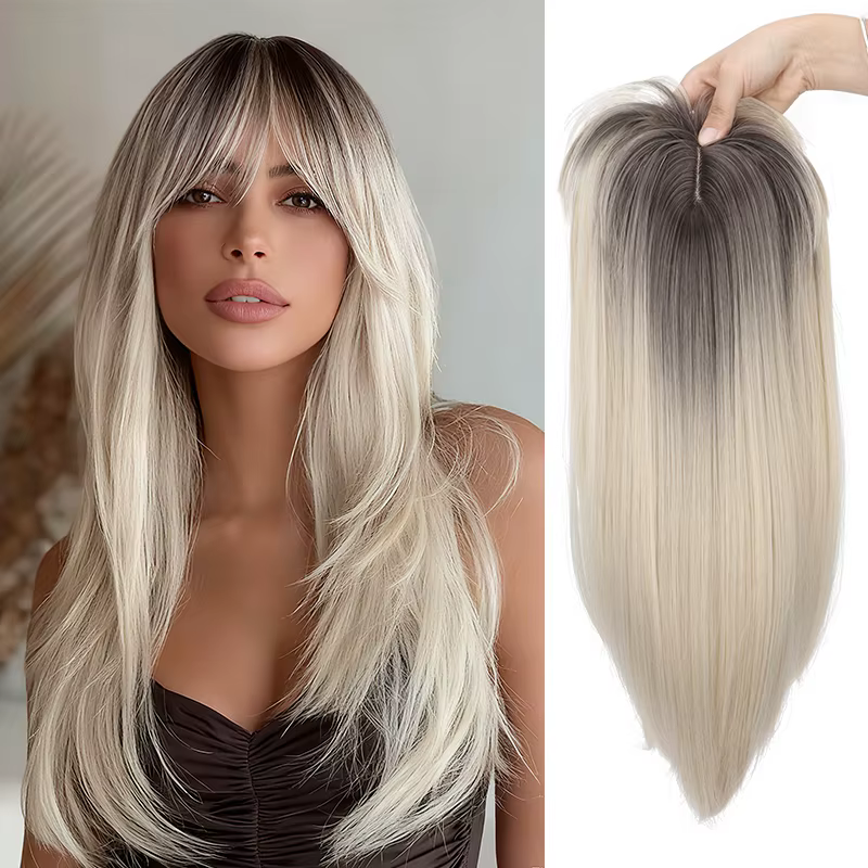 Topper pour cheveux pour femme avec frange : 3D 360 ° Morceau