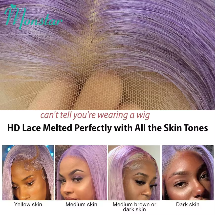 Lilas Bob perruque cheveux humains 13x6 HD dentelle frontale