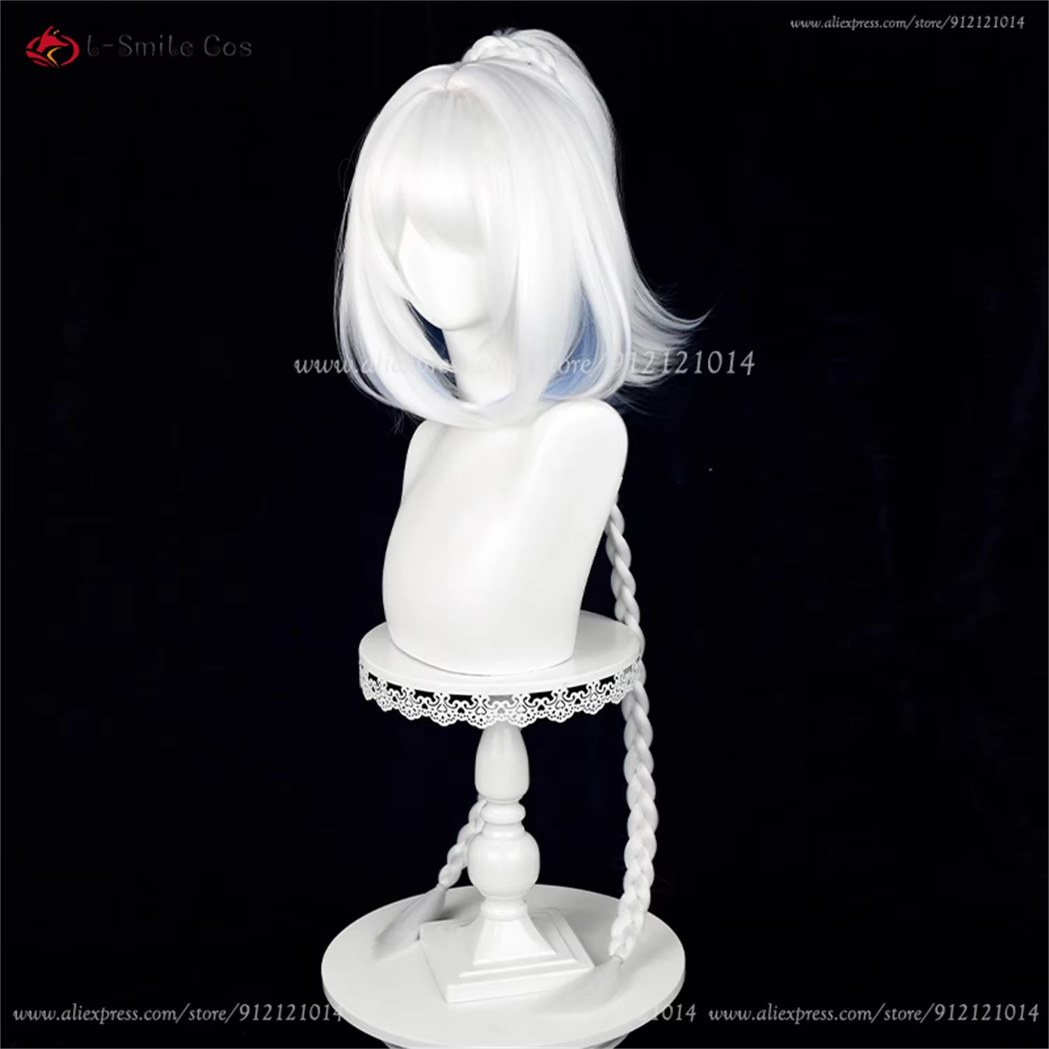 Mualani Cosplay perruque 110 cm de Long tressé blanc bleu perruques mixtes Meztli