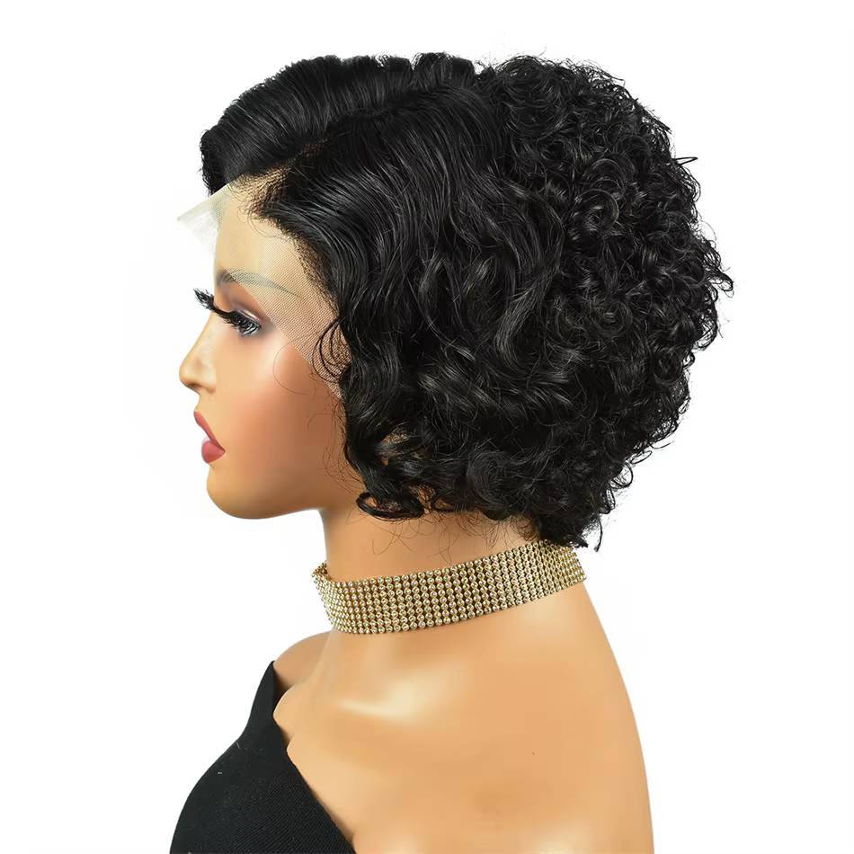Miss Rola-Perruque Brésilienne Bouclée, Cheveux Naturels Remy, Coupe Pixie, Balayage Noir 99J, 13x4, 12A