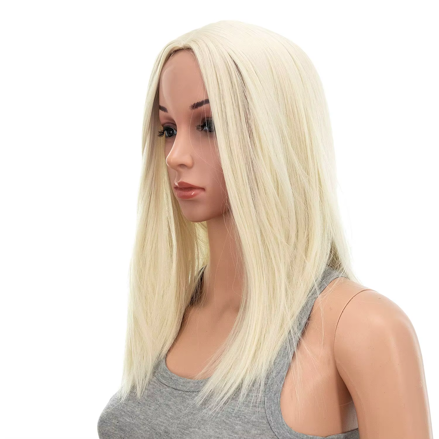 Perruque de cheveux synthétiques courte et lisse avec raie centrale