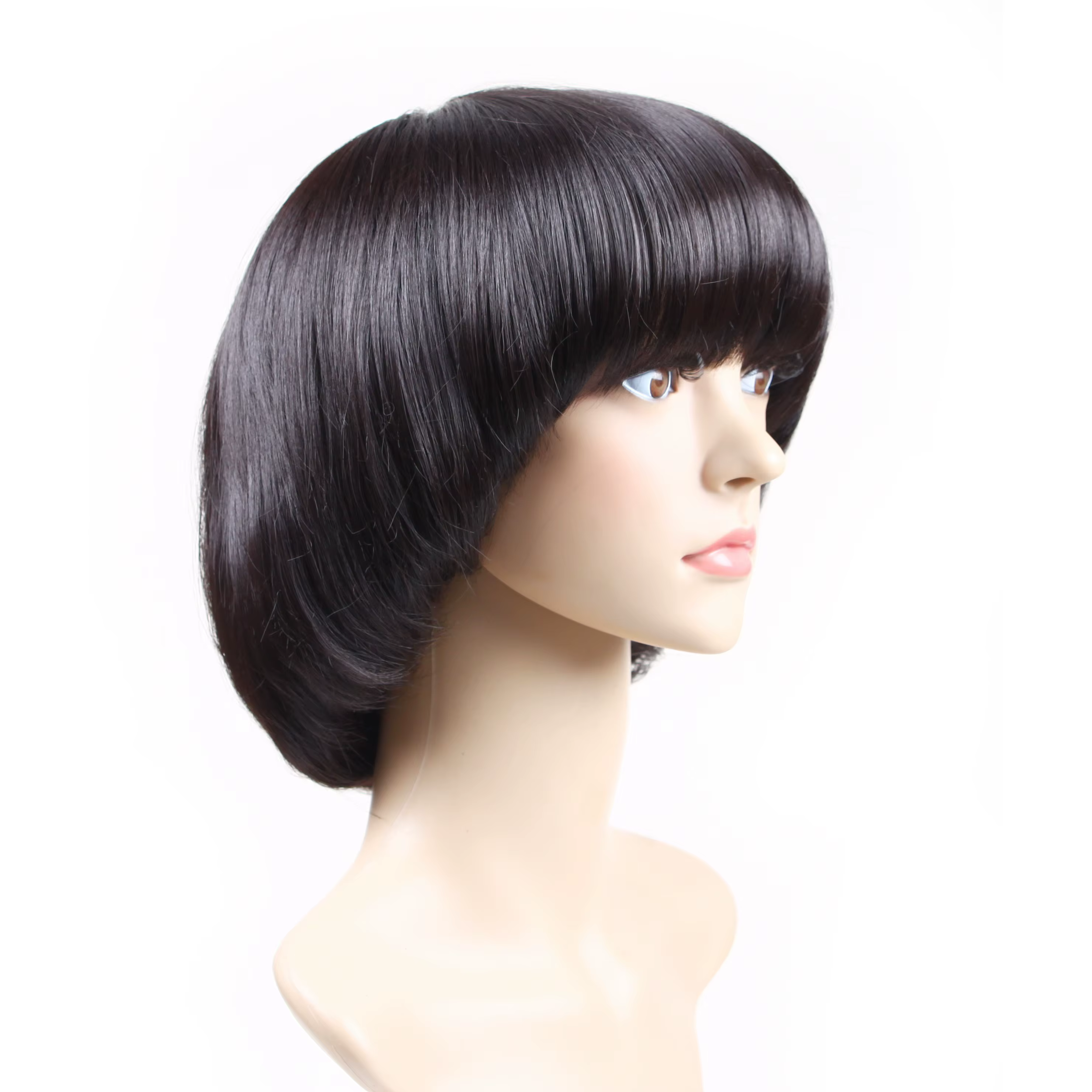 Perruque champignon Bob courte pour femmes à la mode avec boucles intérieures, fibre synthétique, sans dentelle, perruque complète
