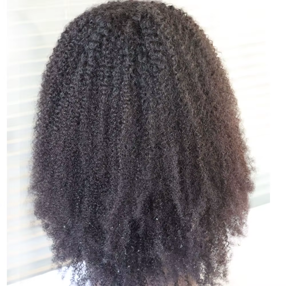 Perruque en cheveux humains vierges brésiliens bouclés afro, fabriquée à la machine, avec frange et boucles, pour femmes noires, de chez Aliexpress