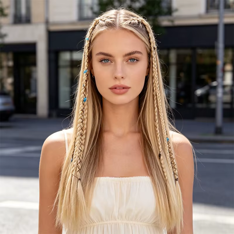 Lot de 2 extensions synthétiques tressées – Style à 4 brins avec accessoires charmants