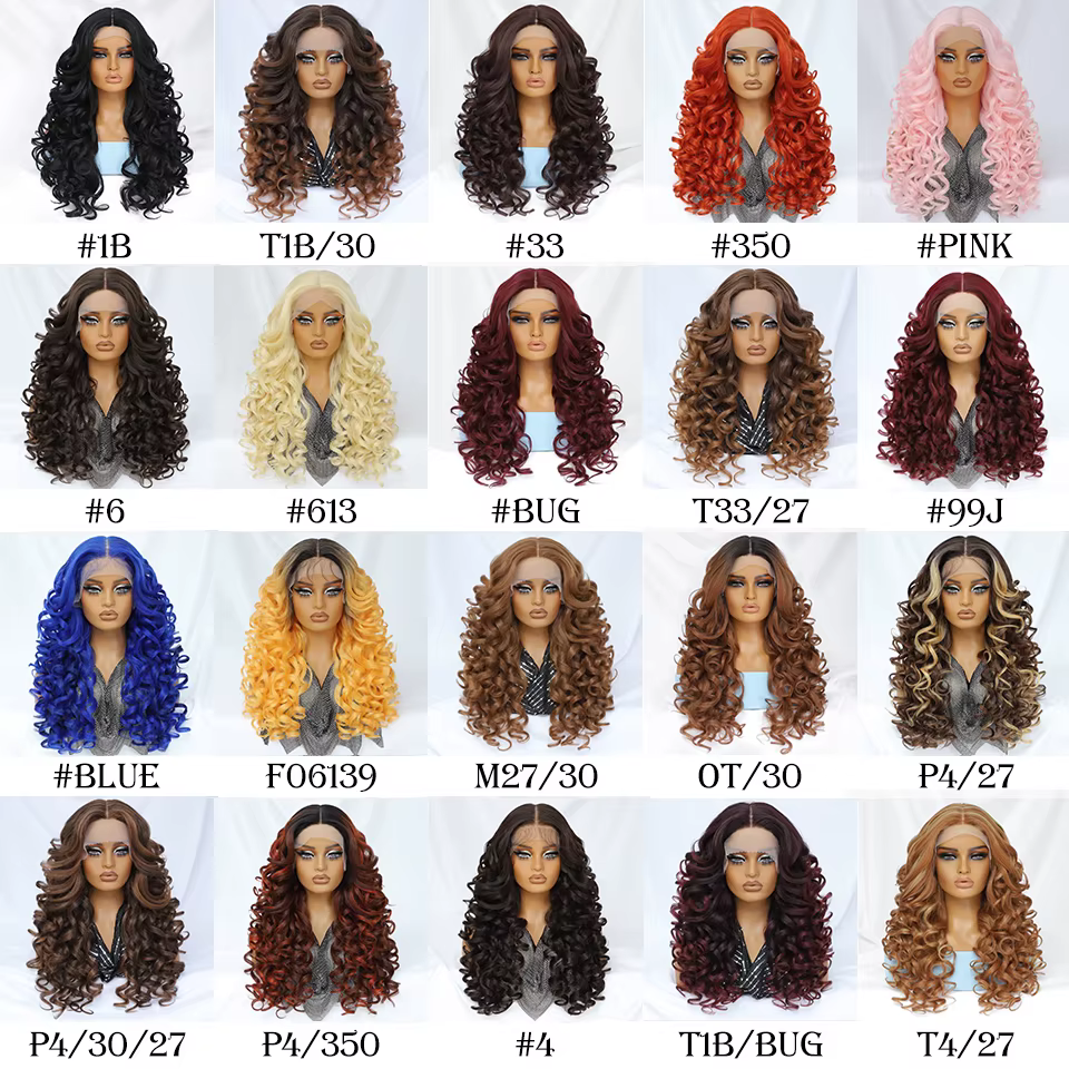 Perruques avant en dentelle bouclée Latisha synthétique de haute qualité Blonde rose bleu noir blanc rouge marron perruque avec des cheveux de bébé pour les femmes africaines