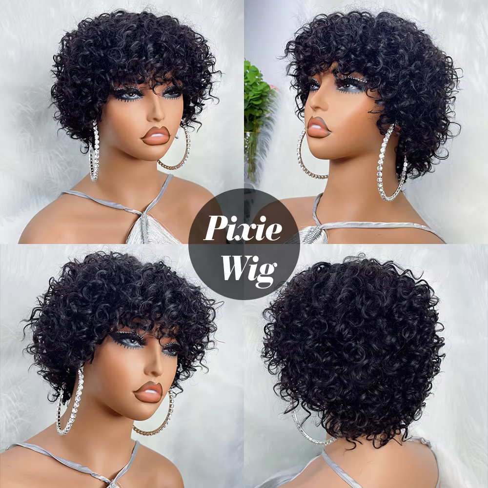 Perruques de cheveux humains coupe lutin pour les femmes noires Afro Rose bouclés Funmi