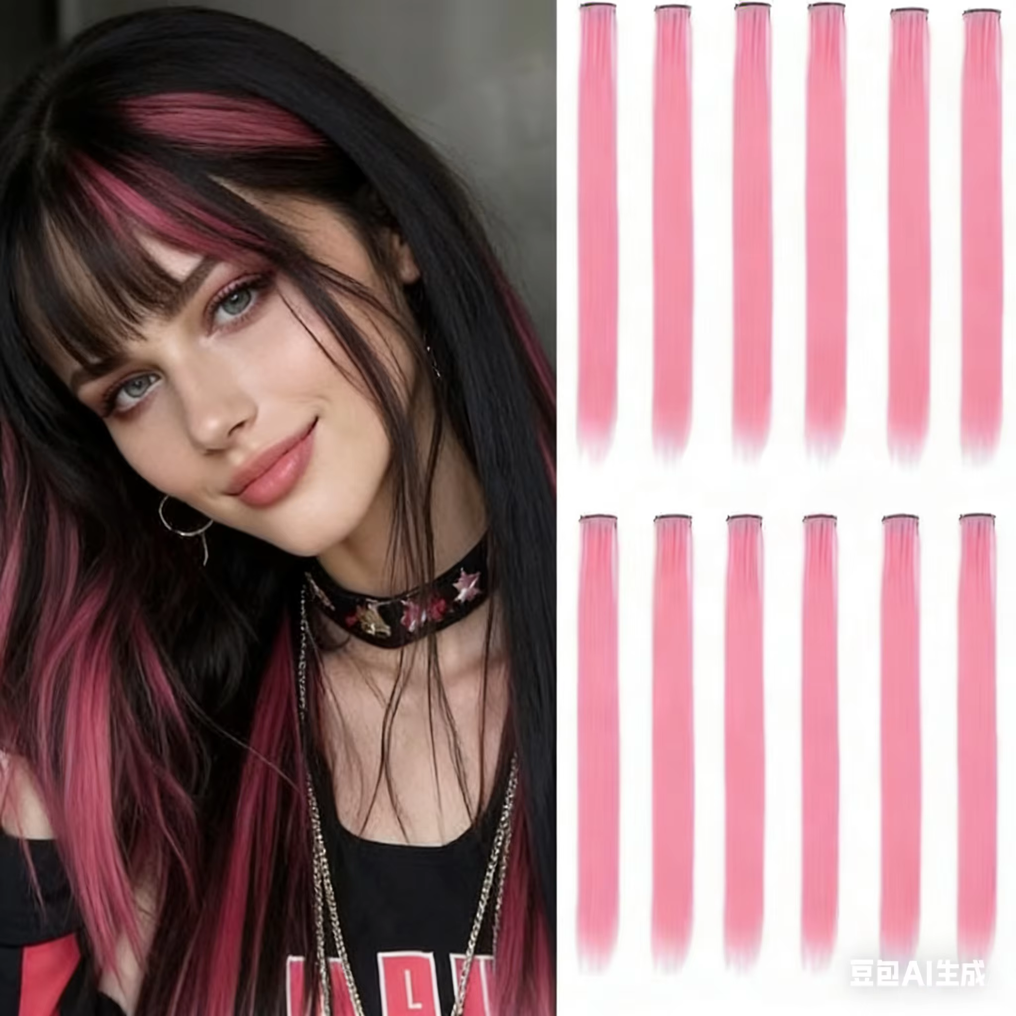 Extensions de cheveux synthétiques noires à clipser