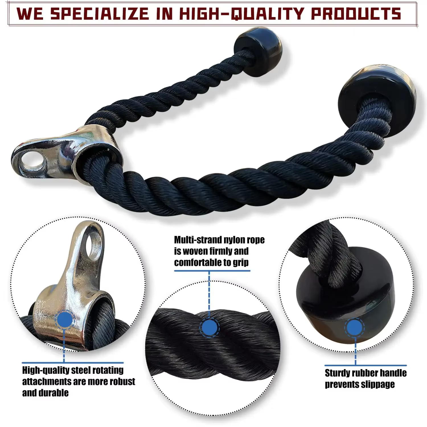 Triceps Rib Down Rope Fitness, Home Gym Pulldown Machine, Poignée, Biceps, Triceps Back Initiated Muscle Exerciser, 70 cm, 90 cm, 120 cm, 140cm