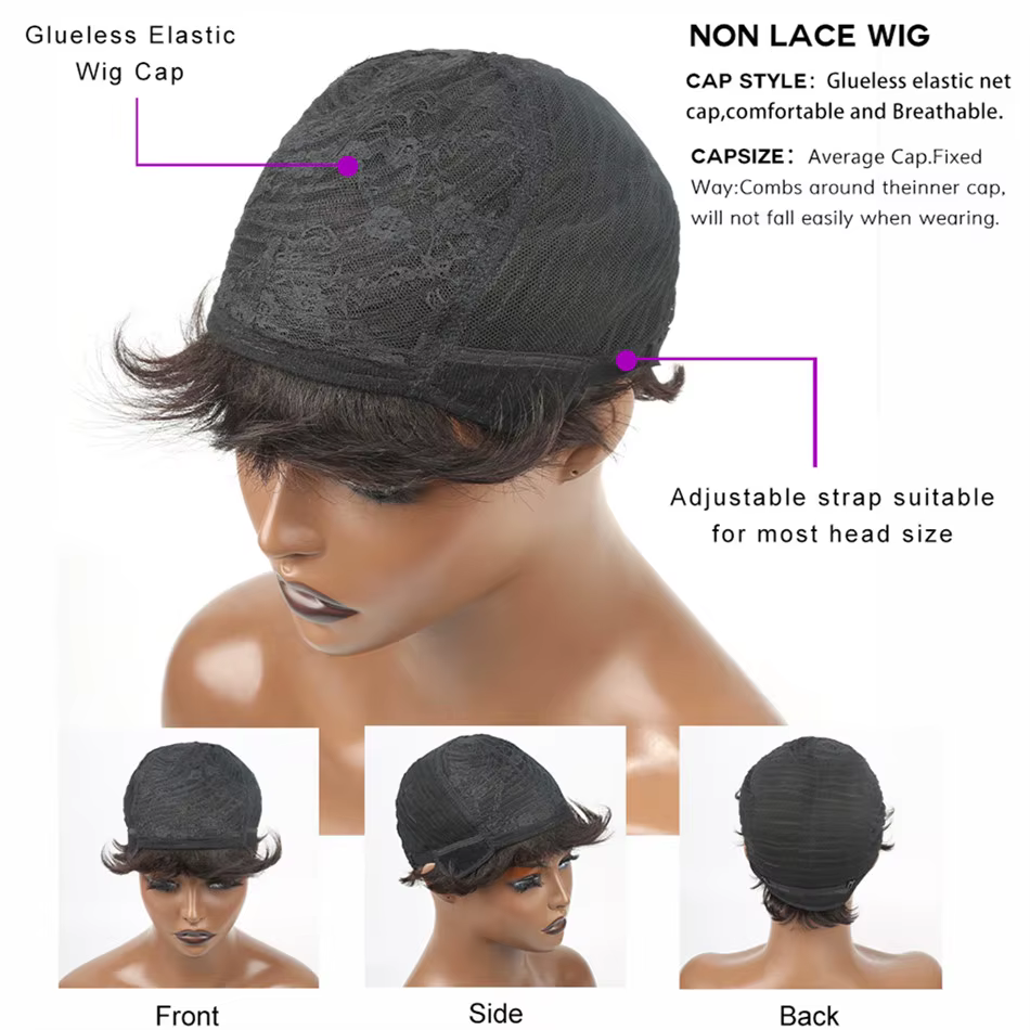 Perruque courte coupe pixie bouclée en cheveux humains brésiliens pour femmes noires