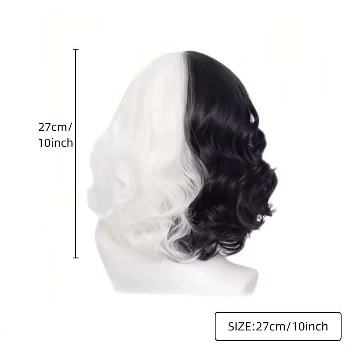 Perruque synthétique courte bouclée Cruella noire et blanche pour femmes