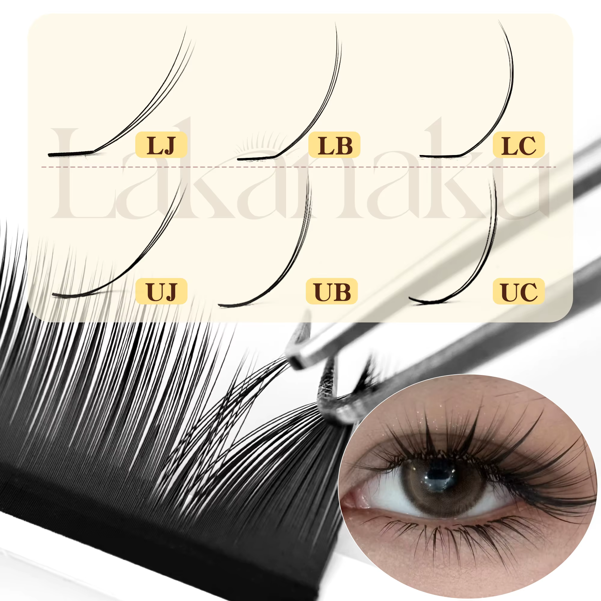 UJ LJ Extensions de cils pré-attachées effet camélia