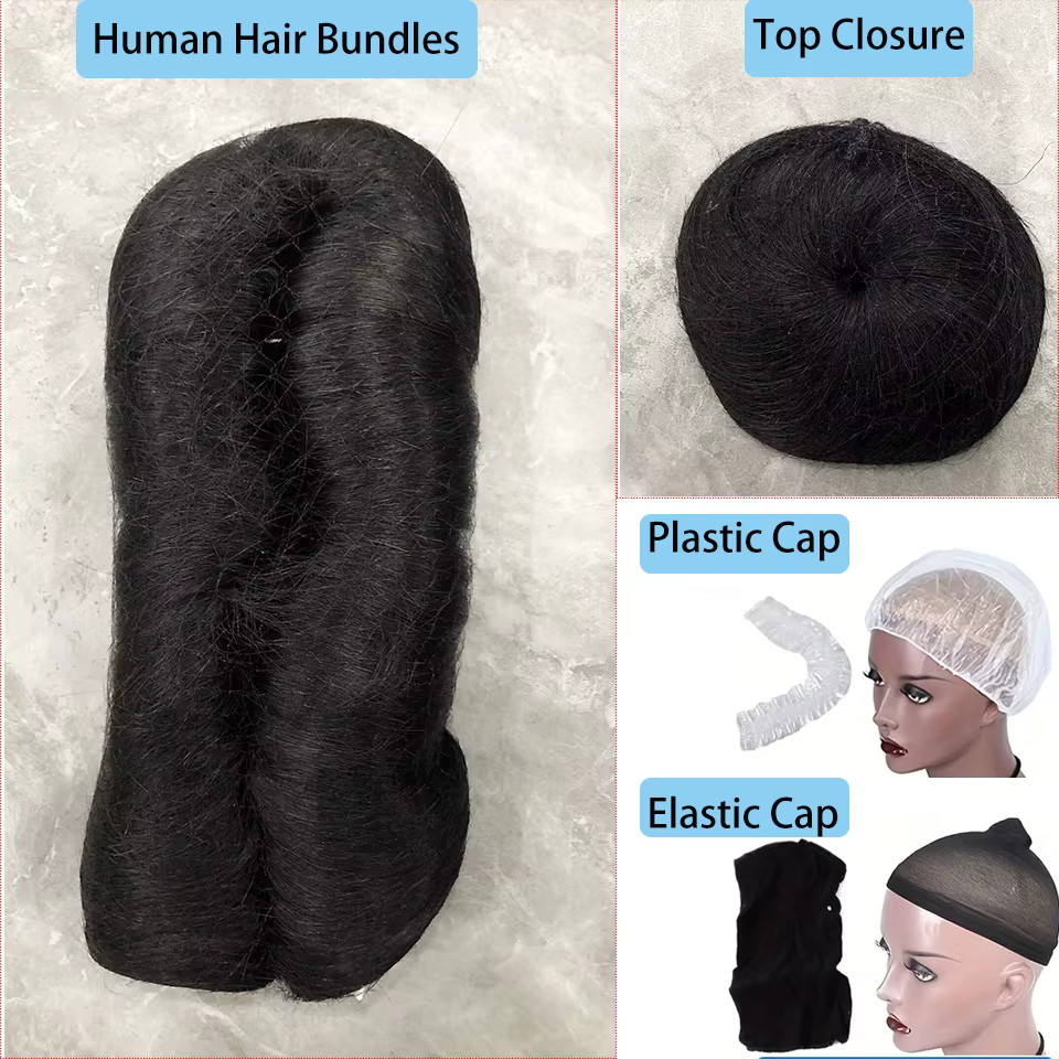 28 pièces extensions de cheveux humains courts brésiliens # 1B un paquet pour une tête complète 100% paquets