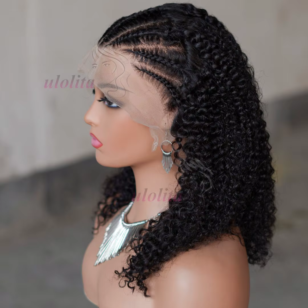 13x4 tresse perruques cheveux humains Afro crépus bouclés dentelle avant perruques pour les femmes Super Double dessiné 250% densité brésilienne Remy cheveux 16 pouces