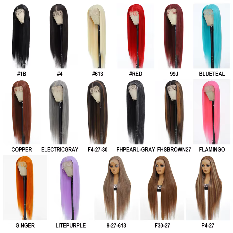 Perruques Lace Frontal 13x6 Marron Super Longues 40 Pouces pour Femmes, Synthétiques Lisses Soyeuses Noires de Haute Qualité, Faciles à Porter, pour Cosplay