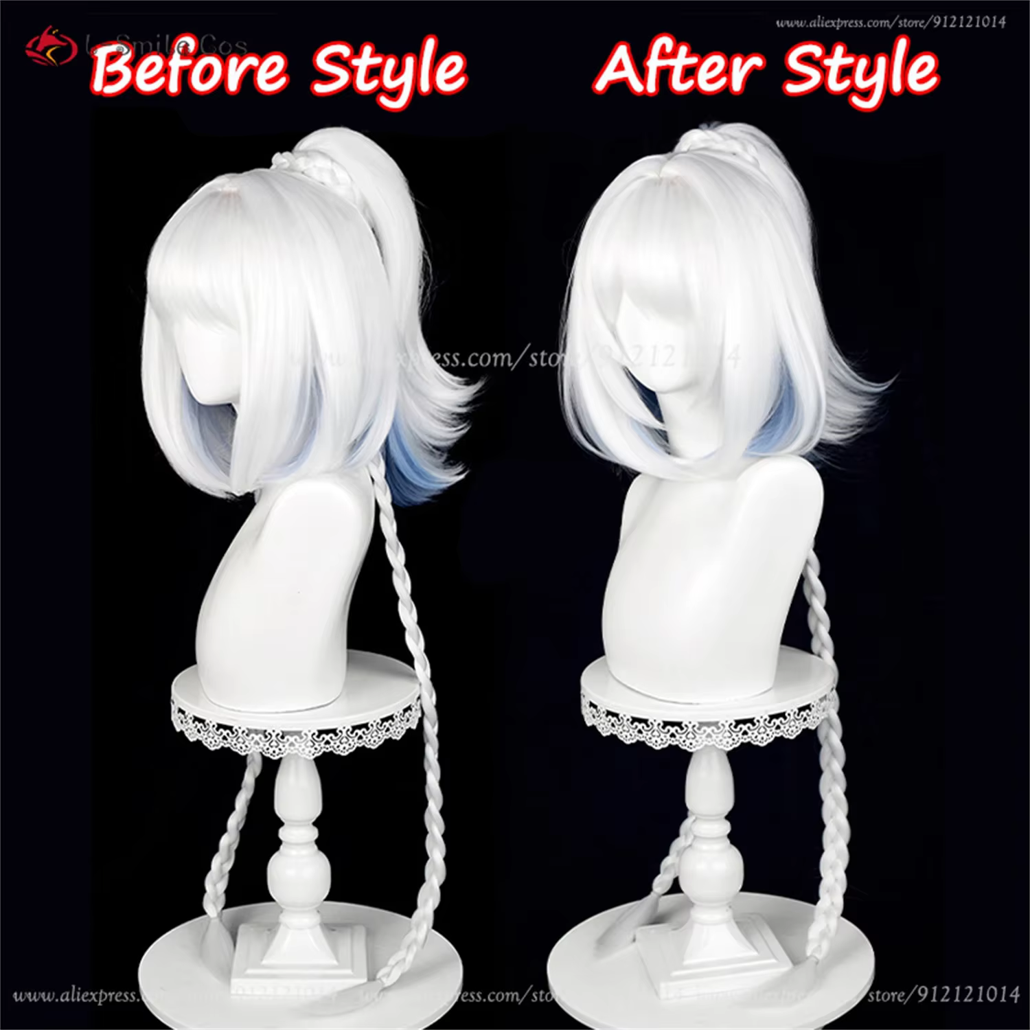 Mualani Cosplay perruque 110 cm de Long tressé blanc bleu perruques mixtes Meztli