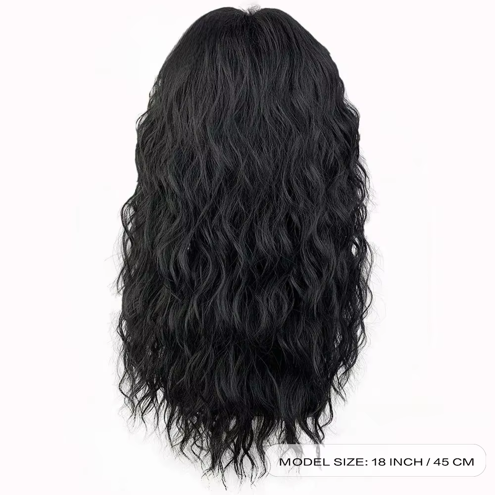 Perruque bouclée noire pour hommes avec frange – Cheveux synthétiques ondulés naturels pour cosplay